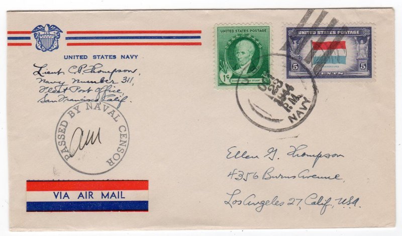 Famous American, Overrun Countries airmail fm Navy No. 311, Johnston Island 1944