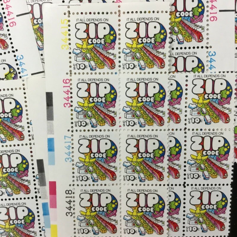 1511   Zip Code    10 MNH 10¢ plate blocks of 8.   Issued in 1974