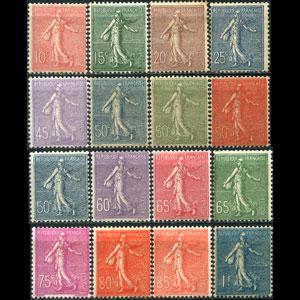 FRANCE 1903 - Scott# 138-54 Spwer missing 30c Set of 16 LH