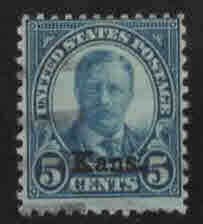 USA Scott 663 Used Kansas Overprint CV$ 9.75