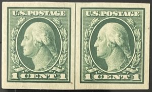 Scott #481 1916 1¢ Washington no WM flat plate imperf. unused HR line pair