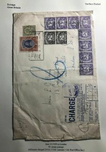 1939 India Surface Packet Postage Due Cover To London England