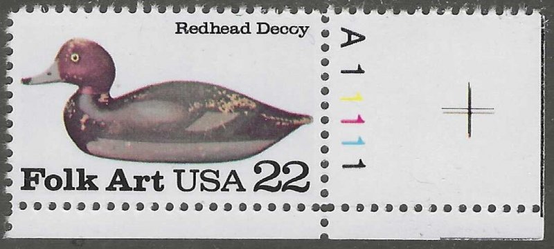 USA, stamp, Scott#2141,  mint, hinged, 22 cents,  Folk art, duck, decoy, plate