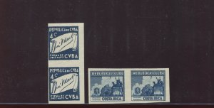 CUBA 346P & 347P 1937 4c Costa Rica and Cuba Imperf Blue Plate Proof Stamp Pairs