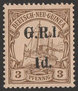 NEW GUINEA - GRI 1914 'GRI 1d' 6mm on DNG Yacht 3pf, error '1' for 'I' in 'GRI'.