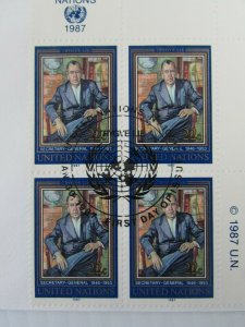 1987 UN 3 signed Trygve Lie FDC's Secretary General  CDS corner blocks