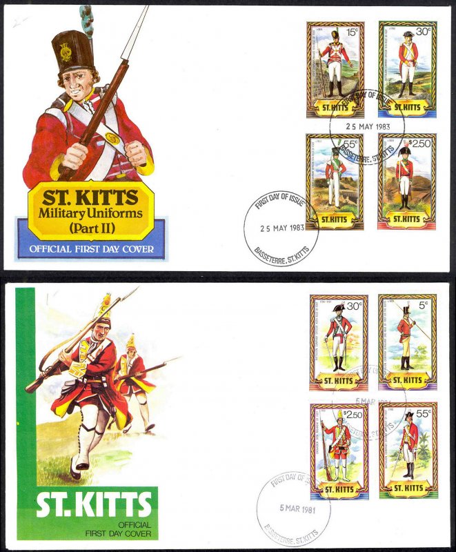 St. Kitts Sc# 67-74 FDC Set/2 1983 5.25 Military Uniforms