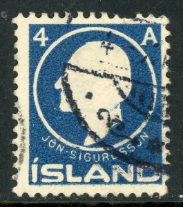 Iceland 1911 Jon Sigurdsson 4a Ultramarine Scott # 88 VFU C964