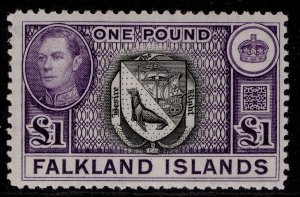 FALKLAND ISLANDS GVI SG163, £1 black & violet, LH MINT. Cat £140.