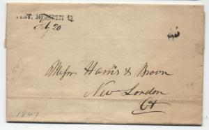 1847 West Meriden CT straightline handstamp on stampless folded letter [1328]