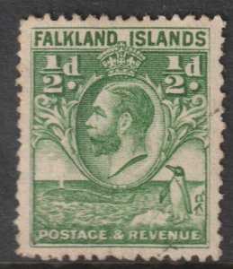 Falkland Islands Scott 54 - SG116, 1929 Whale & Penguins 1/2d used