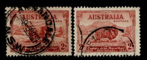 AUSTRALIA GV SG150 + 150a, 2d carmine-red, USED.