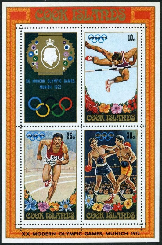 Cook Isl 327-329,329a,B29,hinged.Olympics Munich-1972.Pierre de Coubertin.Boxing