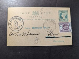 1908 British Grenada Postcard Cover BWI GPO to Ulm Donau Germany