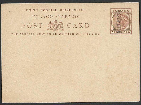 TOBAGO QV HALF-PENNY on 1½d postcard fine unused,..........................49894