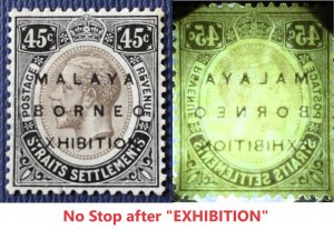 MALAYA-BORNEO EXHIBITION MBE opt STRAITS KGV 45c No Stop MNH MCCA SG#246f M5258