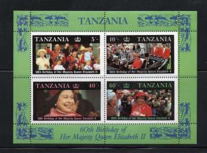 Tanzania  (1987)  - Scott # 333 - 336a,  MNH    60th Birthday QEII,  Set + Sheet
