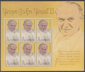ST VINCENT Sc #3453 CPL MNH SHEETLET of 6 - POPE JOHN PAUL II