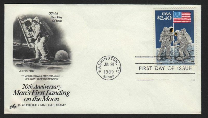 1989 Moon Landing 20th  $2.40 Sc 2419 Planting the U. S. Flag, ArtCraft cachet