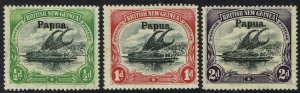 PAPUA 1906 LAKATOI OVERPRINTED LARGE PAPUA 1/2D 1D AND 2D VERTICAL WMK 