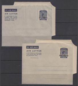 Aden H&G FG4, FG5 mint 1952 50c on 6a KGVI Aerogrammes, both surcharge types