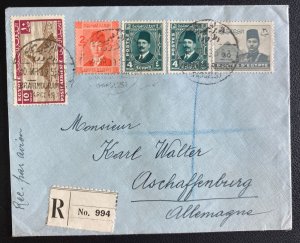 1939 Alexandria Egypt Registered Airmail Cover To Aschaffenburg Germany