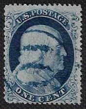 U.S. #22 Used; 1c Franklin Perf 15.5 w/Blue Cancel (1857) - PF Certificate