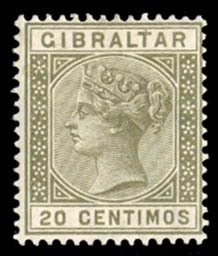 Gibraltar #31 Cat$19, 1899 20c olive green, hinged