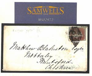 GB Ireland Belfast SPLIT NUMERAL *62* Cover Cheshire *Mobberley* UDC 1851 MS2972