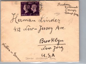 1940  Isle Of Man WW2 Rushen Womens POW Internment Camp Cover To Brooklyn NY USA