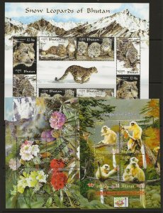 Thematic stamps BHUTAN 2002-4. Snow Leopard, Rhoedendron, Monkeys, Air. 5 shts