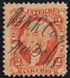 R6c 2¢ Revenue: Bank Check (1862) Used