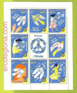 B0067 - CENTRAL AFRICAN - MISPERF ERROR Stamp Sheet - 2022 - Peace for Ukraine-