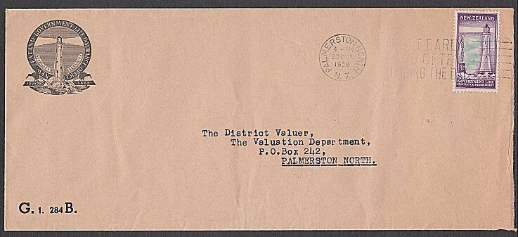 NEW ZEALAND 1958 Govt Life 3d Lighthouse on cover...........................Q552