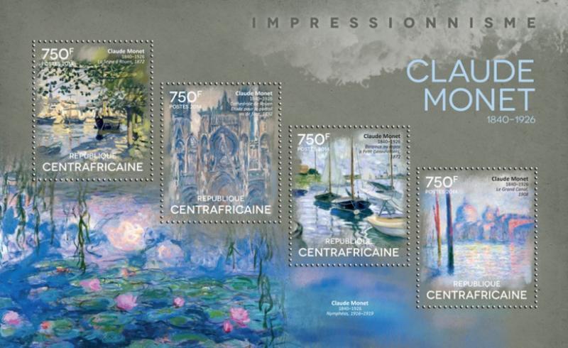 CENTRAFRICAINE 2014 SHEET CLAUDE MONET ART PAINTINGS