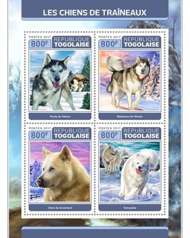 Togo - 2017 Sledge Dogs on Stamps - 4 Stamp Sheet - TG17317a