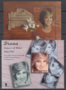 Liberia, 1998 issue. Diana on 2 s/sheets. ^