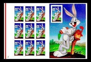 SCOTT #3137 - BUGS BUNNY PRESS SHEET PANE - LEFT, DOWN