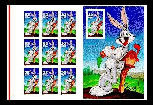 SCOTT #3137 - BUGS BUNNY PRESS SHEET PANE - LEFT, DOWN