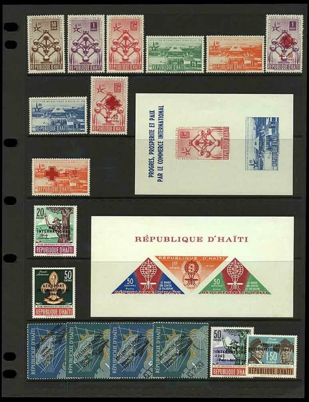 Haiti 1958/63 small range of sets and sheetlets to include ’58 Brussels Stamps