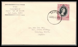 Malaya Perak Taiping QEII Coronation Cover