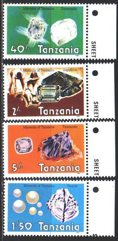 Tanzania. 1986. 319-22. Minerals, geology, precious stones, seashells. MNH.