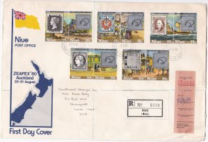 Niue # 241-245, Sir Rowland Hill, Stamp on Stamp, First Day Cover