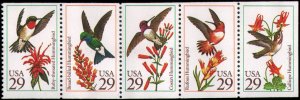 1992 Hummingbirds Booklet Pane Of 5 29c Postage Stamps, Sc# 2642-2646, MNH, OG