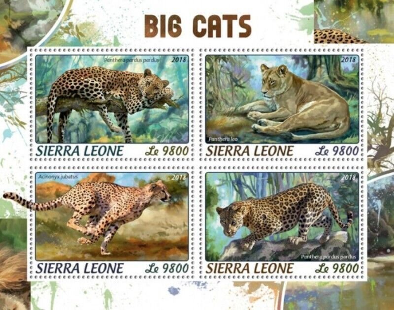 Sierra Leone - 2018 Big Cats on Stamps - 4 Stamp Sheet - SRL18409a