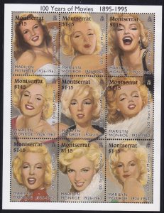 Montserrat 860 MNH 1995 Various Poses of Marilyn Monroe Sheet of 9 VF-XF