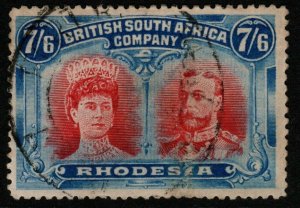 RHODESIA SG162 1910-3 7/6 CARMINE & BRIGHT BLUE p14 USED