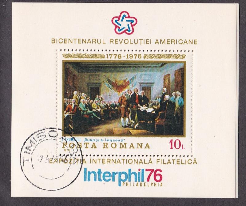 Romania # 2609, U.S. Bicentennial Souvenir Sheet, CTO, 1/3 Cat.