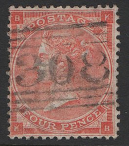 GB 1862 4d bright red sg79 very fine used cat £170