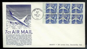 UNITED STATES FDC 7¢ Airmail Booklet Pane 1958 Anderson